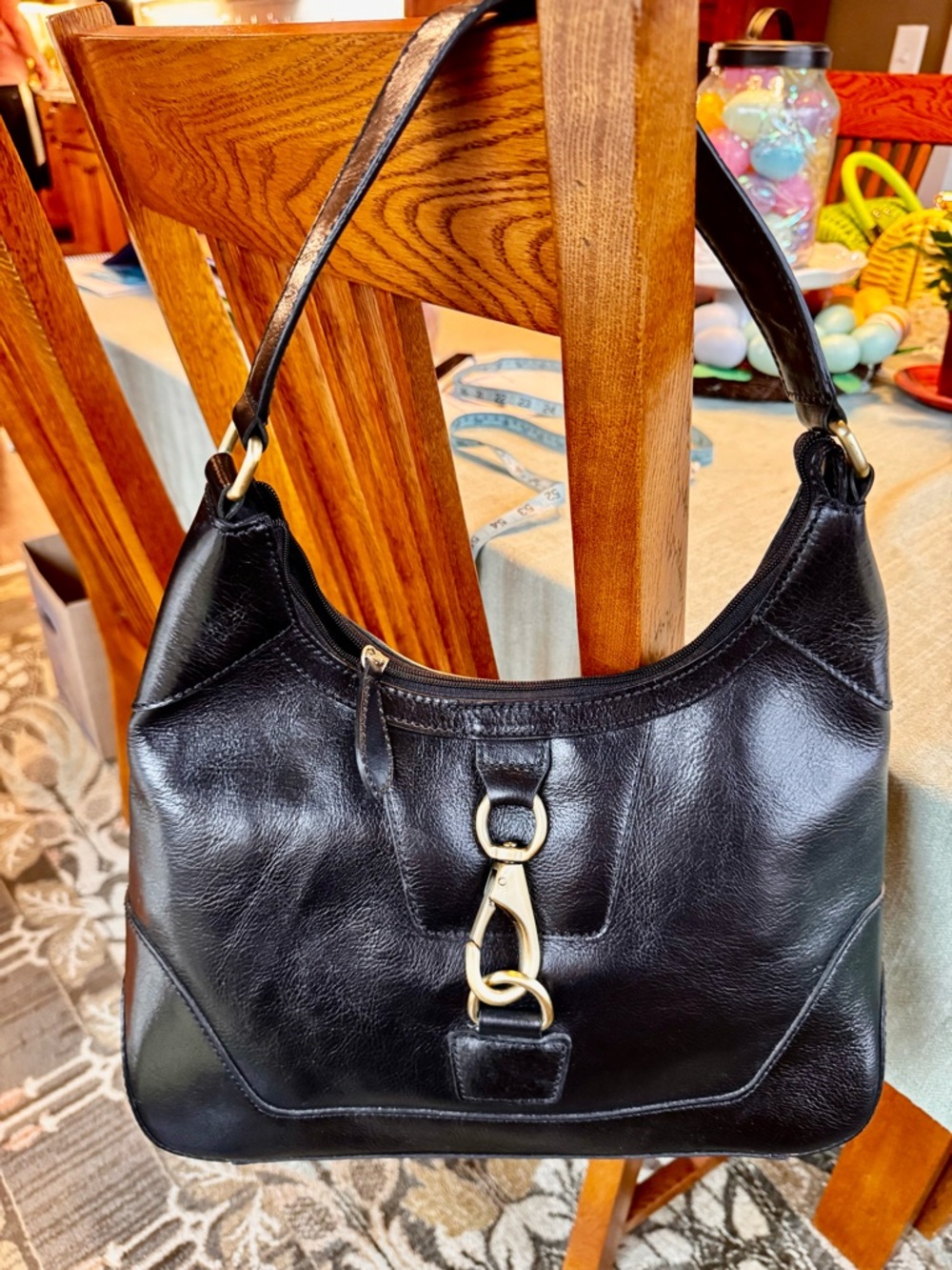 Wilsons Leather Black Hobo Shoulder Bag with Gold Hardware